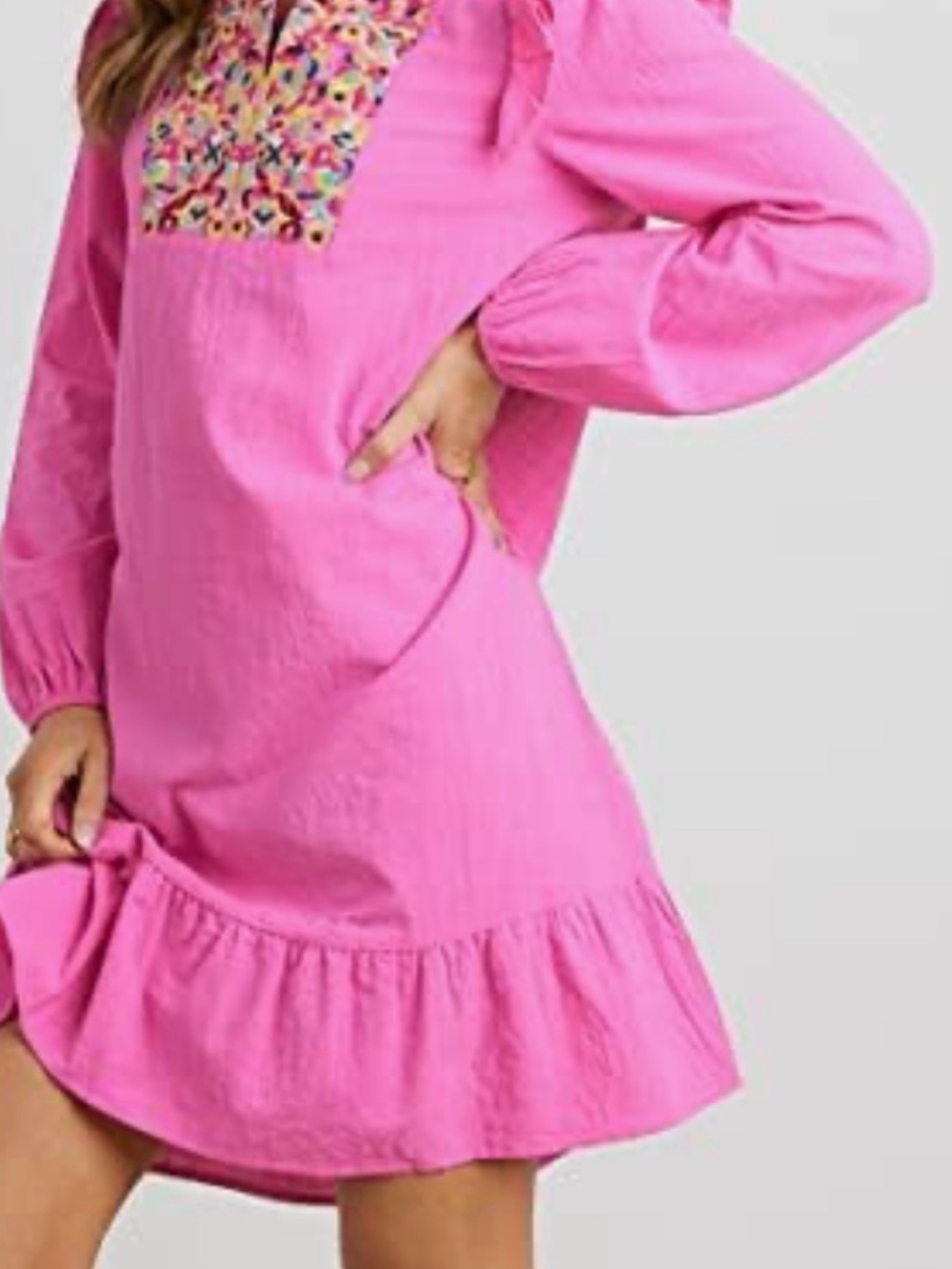 Pink Boho puff sleeve embroidered dress - XL - Picture 3 of 8